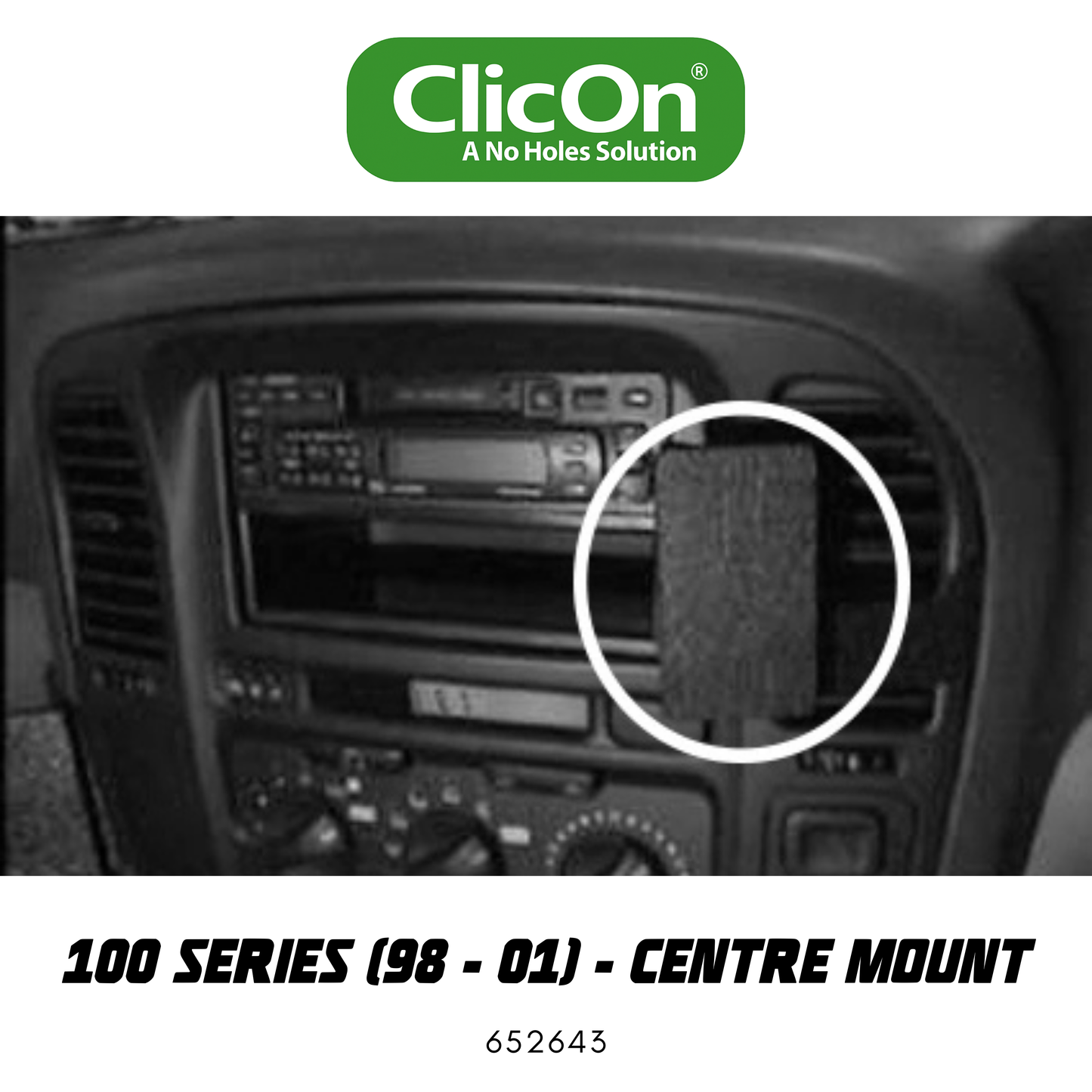 ClicOn Dash Mount - Suit 100 Series Landcruiser 98-01 - Centre Mount (652643)
