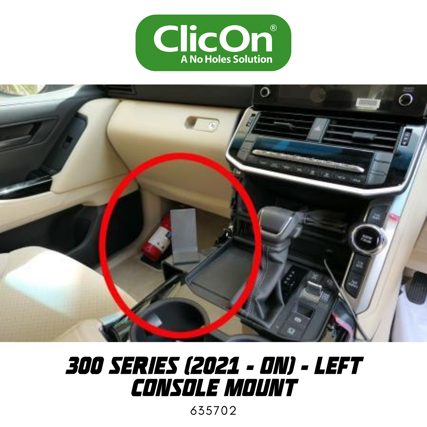 ClicOn Dash Mount - Suit 300 Series Landcruiser 2021-ON - Left Console Mount (635702)