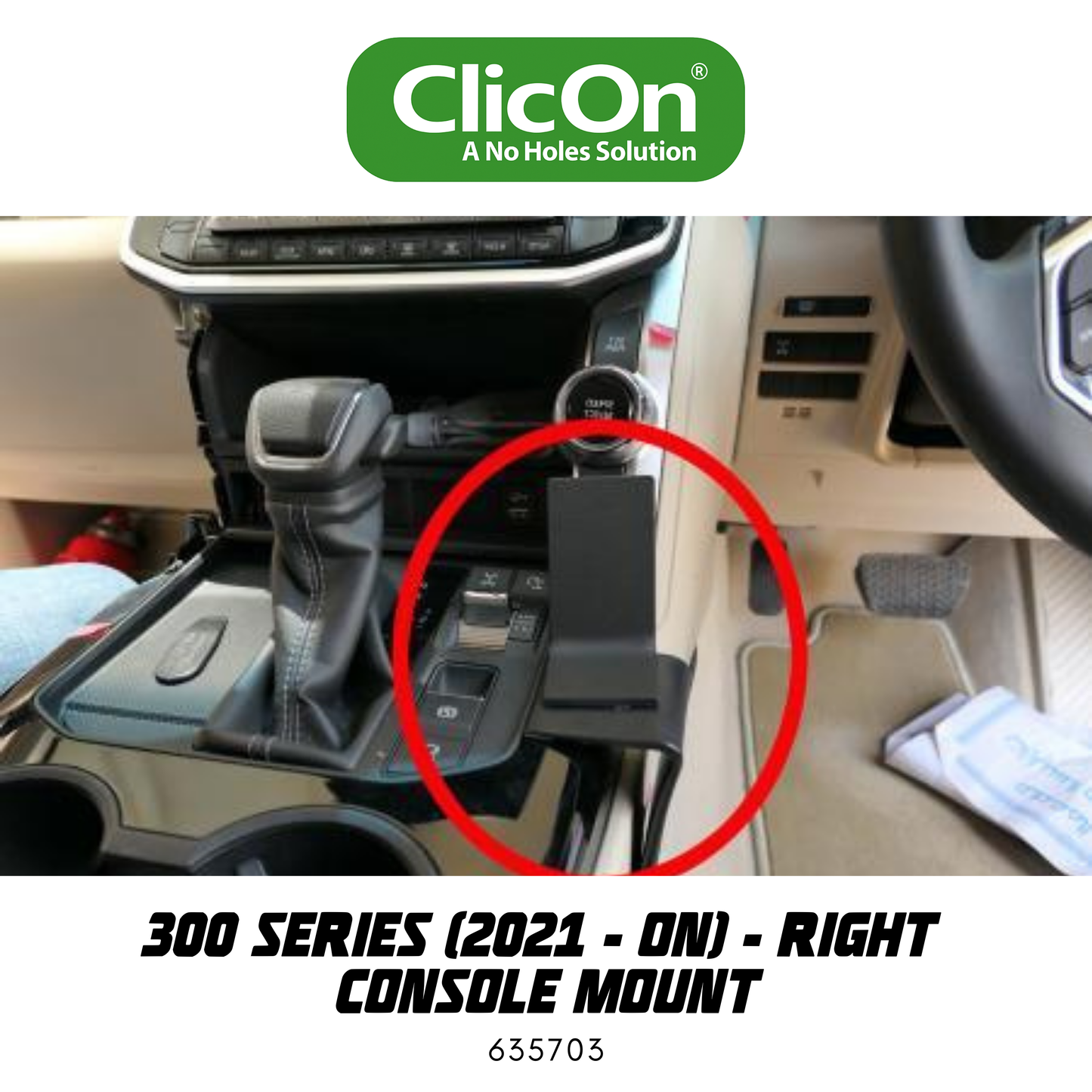 ClicOn Dash Mount - Suit 300 Series Landcruiser 2021-ON - Right Console Mount (635703)