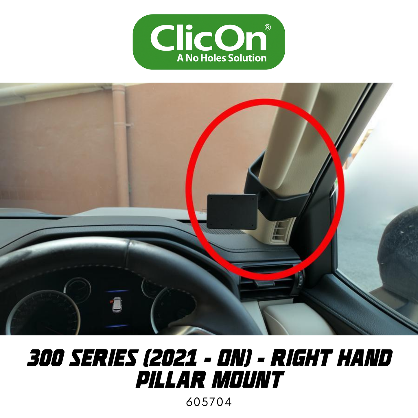 ClicOn Dash Mount - Suit 300 Series Landcruiser 2021-ON - Right Hand Pillar Mount (605704)