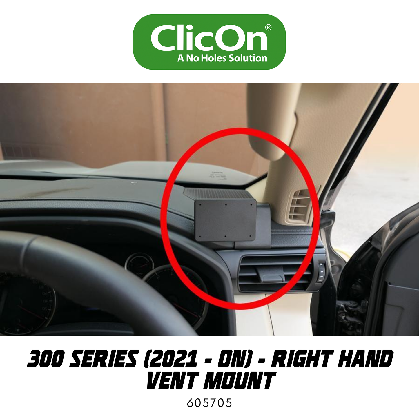 ClicOn Dash Mount - Suit 300 Series Landcruiser 2021-ON - Right Hand Vent Mount (605705)