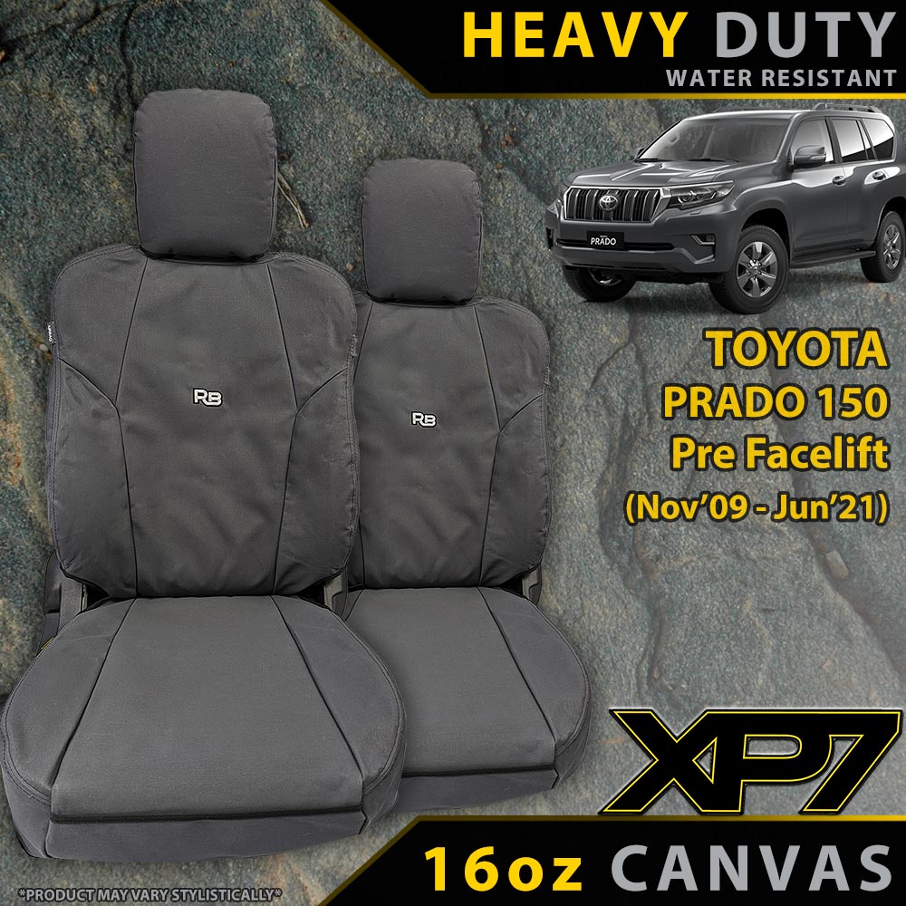 Razorback 4x4 XP7 Heavy Duty Canvas 2x Front Seat Covers Suitable for a Toyota Prado 150 (PRE FACELIFT)