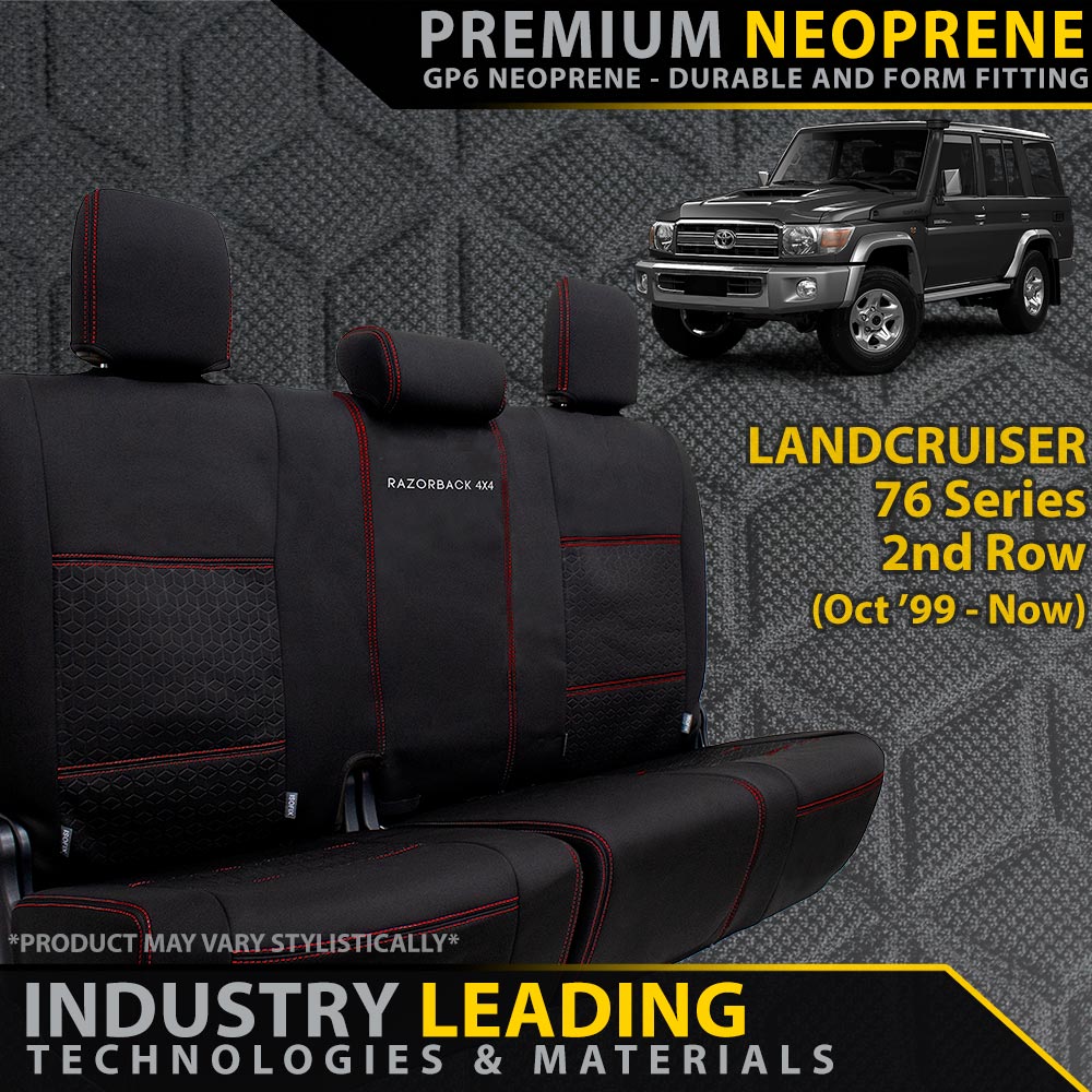 Razorback 4x4 GP6 Premium Neoprene Rear Row Seat Covers suitable for a Toyota Landcruiser 76 Series (Made to Order)