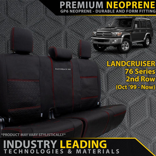 Razorback 4x4 GP6 Premium Neoprene Rear Row Seat Covers suitable for a Toyota Landcruiser 76 Series (Made to Order)