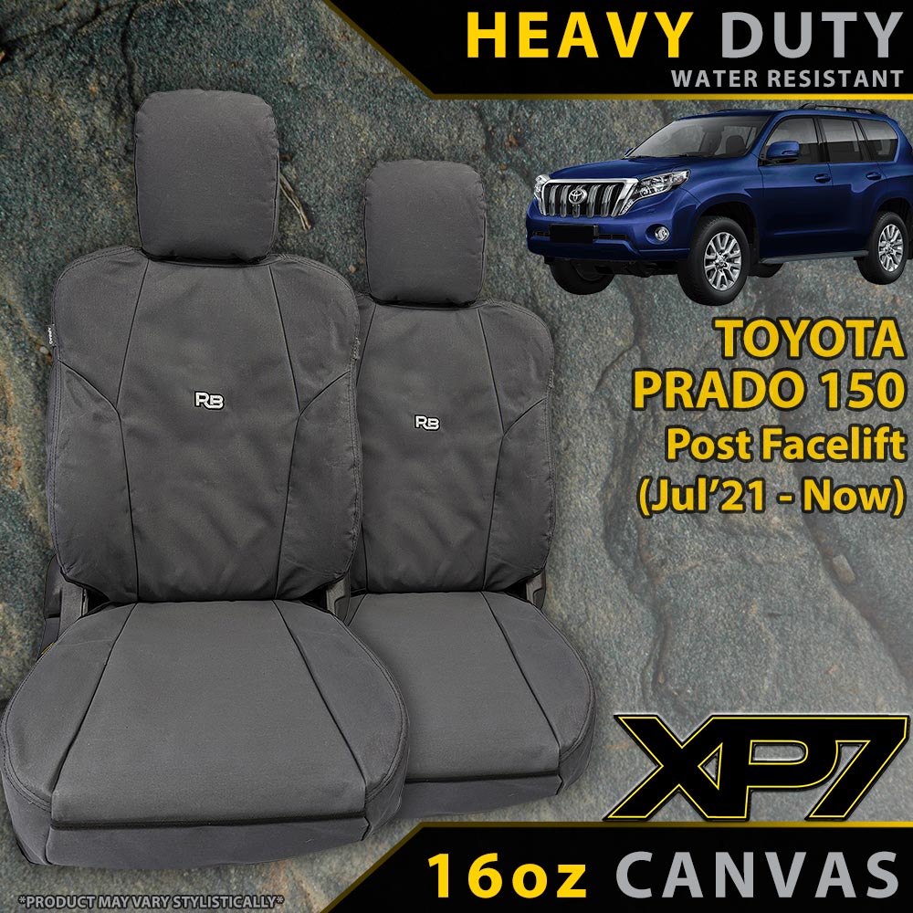 Razorback 4x4 XP7 Heavy Duty Canvas 2x Front Seat Covers Suitable for a Toyota Prado 150 (POST FACELIFT JULY 21+)