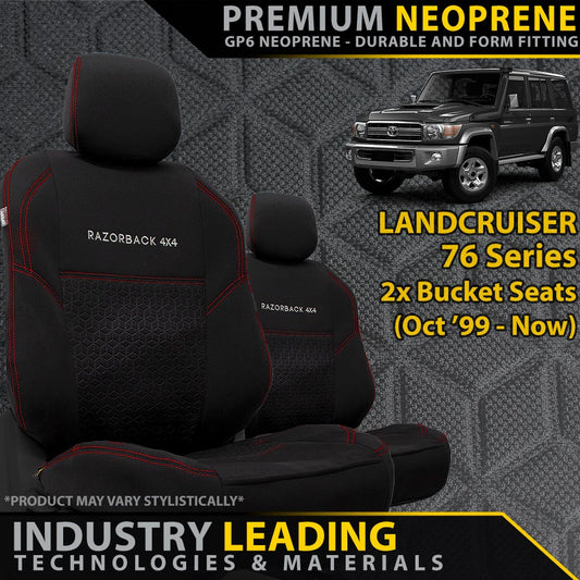 Razorback 4x4 GP6 Premium Neoprene 2x Front Seat Covers suitable for a Landcruiser 76 Series
