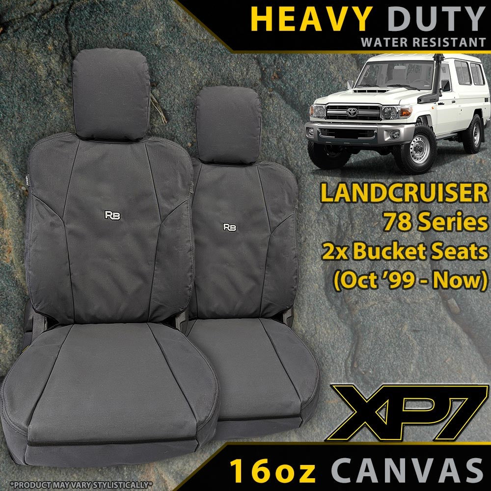 Razorback 4x4 XP7 Heavy Duty Canvas 2x Front Seat Covers suitable for a Toyota Landcruiser 78 Series (Made to Order)
