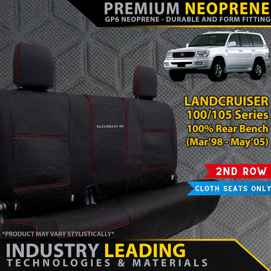 Razorback 4x4 GP6 Premium Neoprene Rear Row Seat Covers suitable for a Toyota Landcruiser 100/105 Series Standard (Made to Order)