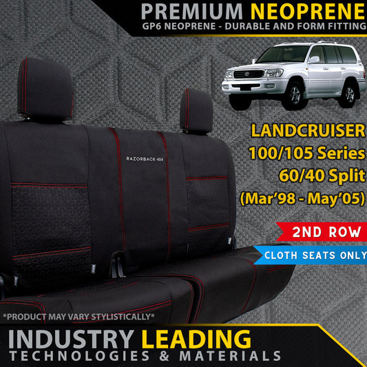 Razorback 4x4 GP6 Premium Neoprene Rear Row Seat Covers suitable for a Toyota Landcruiser 100/105 Series GXL, GXV & RV (Made to Order)