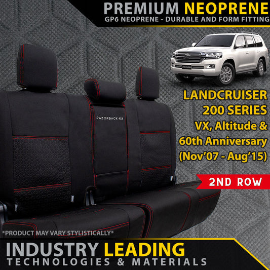 Razorback 4x4 GP6 Premium Neoprene Rear Row Seat Covers suitable for a Toyota Landcruiser 200 Series VX/Altitude (Made to Order)