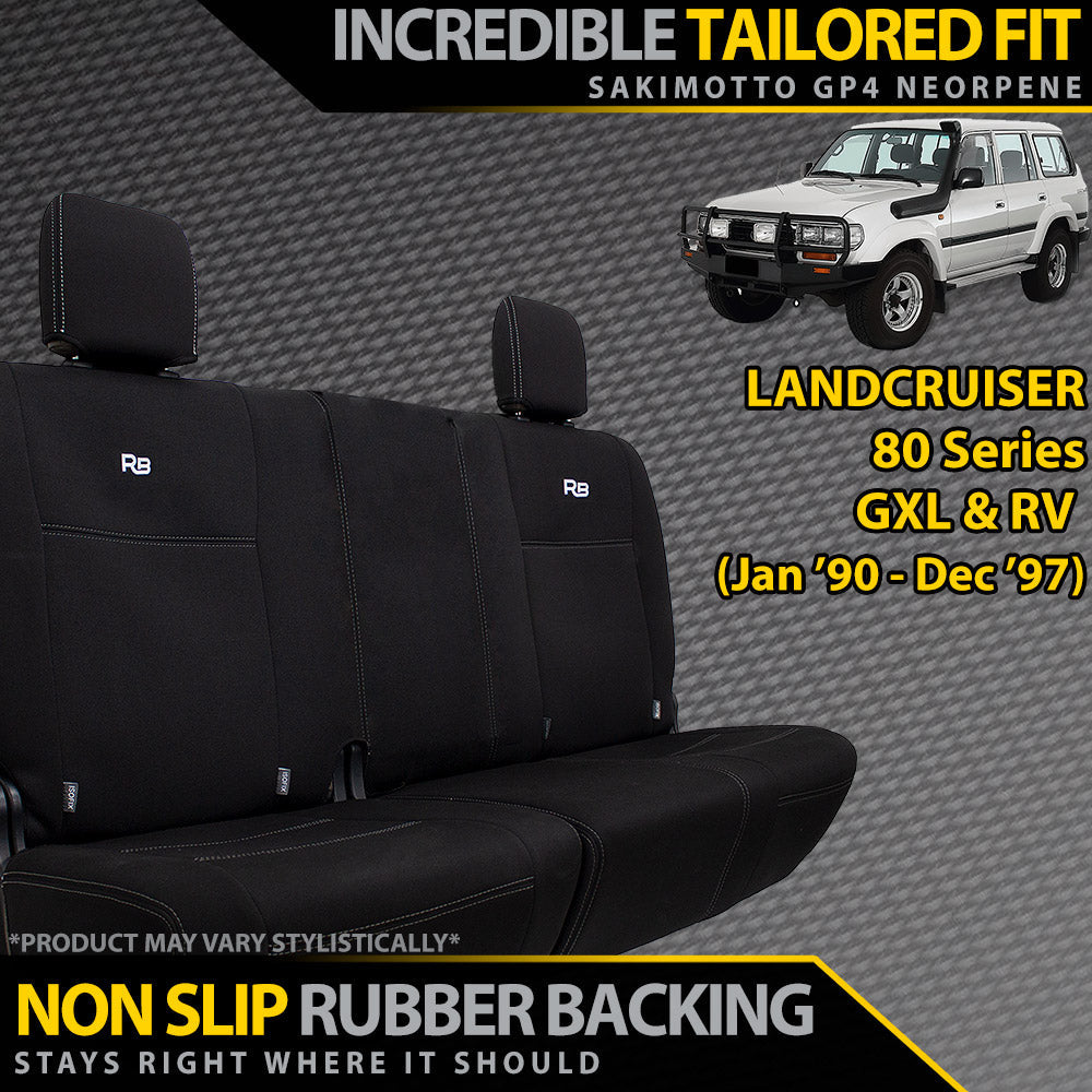 Razorback 4x4 GP4 Standard Neoprene Rear Row (50/50 Split) Seat Covers suitable for a Toyota Landcruiser 80 Series GXL & RV (In Stock)