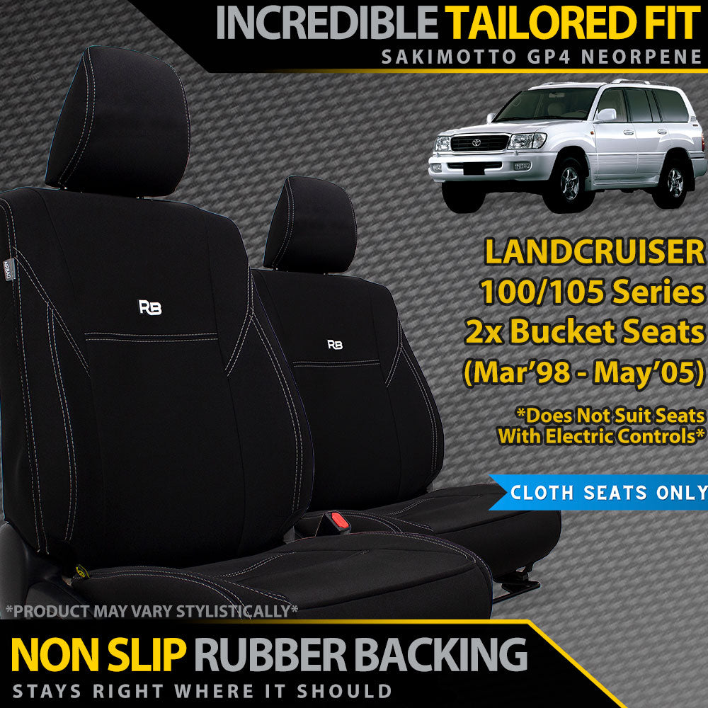 Razorback 4x4 GP4 Standard Neoprene 2x Front Seat Covers suitable for a Toyota Landcruiser 100/105 Series GXL, GXV & RV