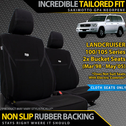 Razorback 4x4 GP4 Standard Neoprene 2x Front Seat Covers suitable for a Toyota Landcruiser 100/105 Series GXL, GXV & RV