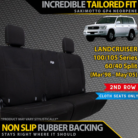 Razorback 4x4 GP4 Standard Neoprene Rear Row Seat Covers suitable for a Toyota Landcruiser 100/105 Series GXL, GXV & RV
