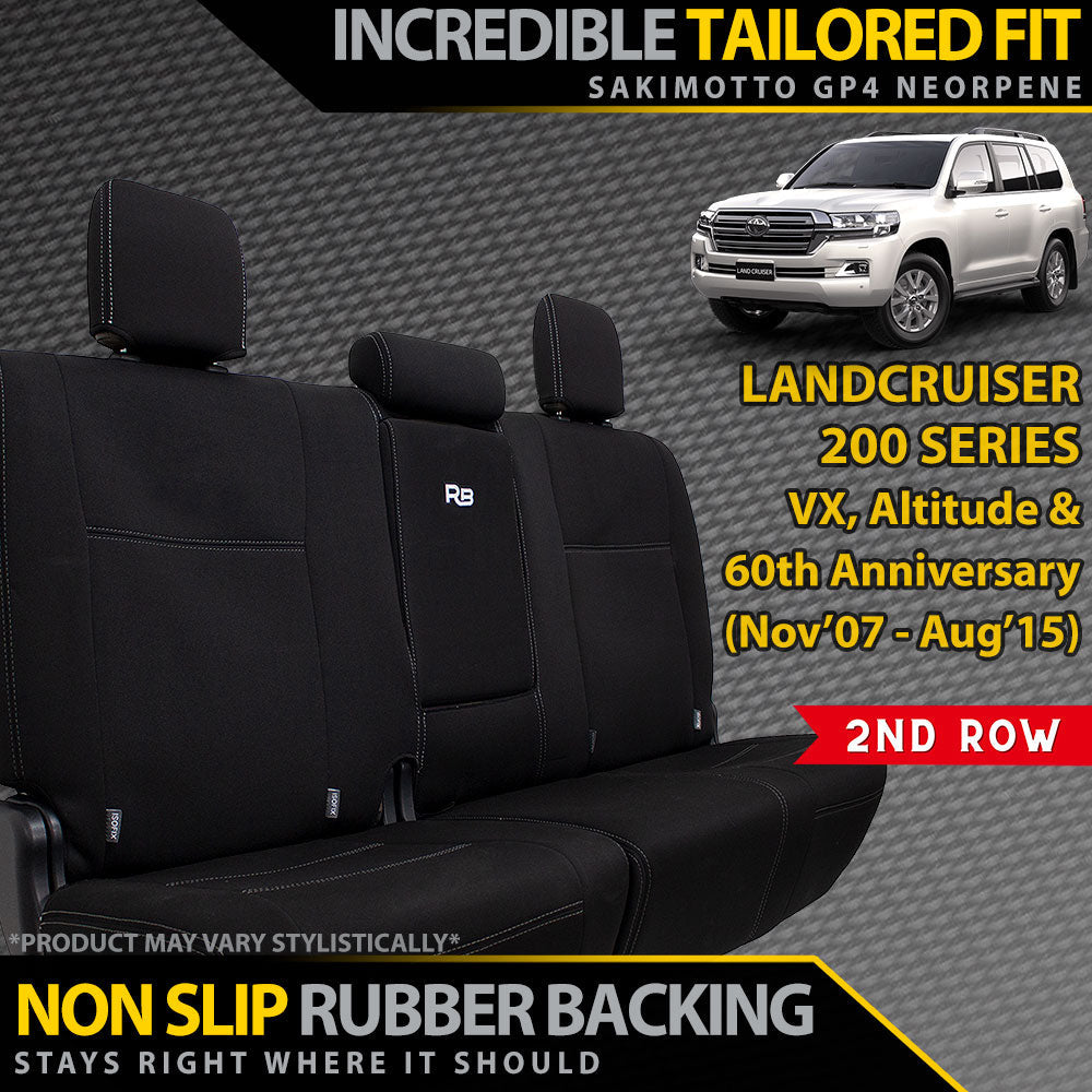 Razorback 4x4 GP4 Standard Neoprene Rear Row Seat Covers suitable for a Toyota Landcruiser 200 Series VX/Altitude (Made to Order)
