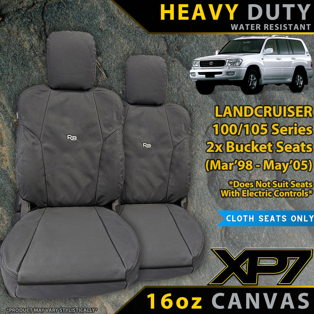 Razorback 4x4 XP7 Heavy Duty Canvas 2x Front Seat Covers suitable for a Toyota Landcruiser 100/105 Series GXL, GXV & RV (Available)