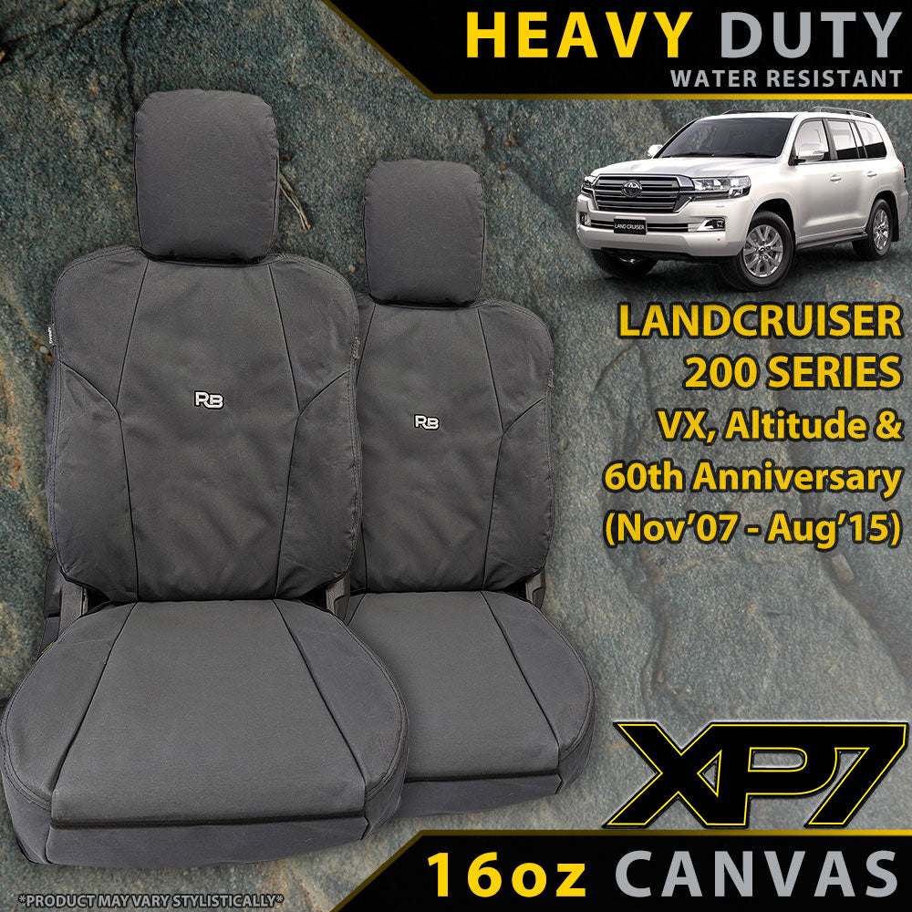 Razorback 4x4 XP7 Heavy Duty Canvas 2x Front Seat Covers suitable for a Toyota Landcruiser 200 Series VX/Altitude (Made to Order)