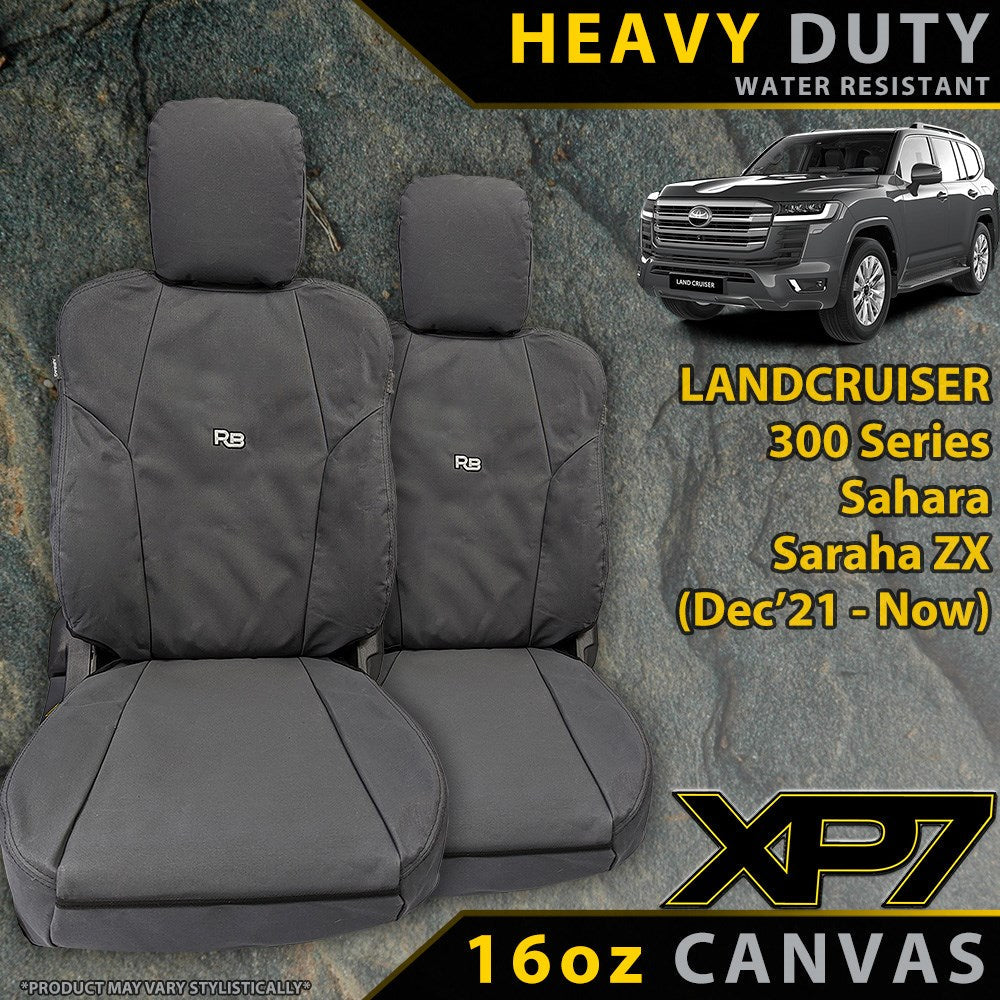 Razorback 4x4 XP7 Heavy Duty Canvas 2x Front Seat Covers suitable for a Toyota Landcruiser 300 Series Sahara/Sahara ZX (Made to Order)