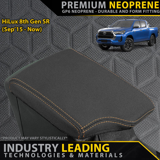 Razorback 4x4 GP6 Premium Neoprene Console Lid Cover suitable for a Toyota HiLux 8th Gen SR