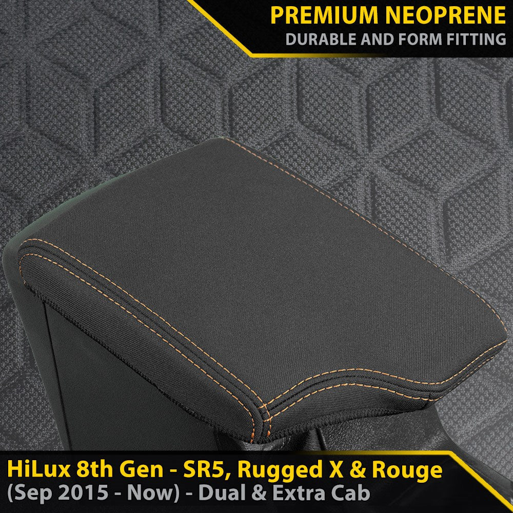 Razorback 4x4 GP6 Premium Neoprene Console Lid Cover suitable for a Toyota Hilux 8th Gen SR5, Rugged X & Rogue