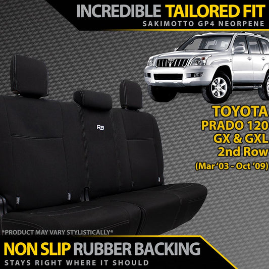 Razorback 4x4 GP4 Standard Neoprene Rear Row Seat Covers suitable for a Toyota Prado 120 GX & GXL (In Stock)