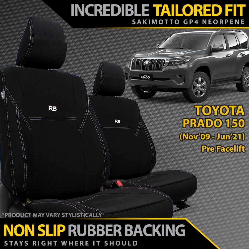 Razorback 4x4 GP4 Standard Neoprene 2x Front Seat Covers Suitable for a Toyota Prado 150 (PRE FACELIFT)