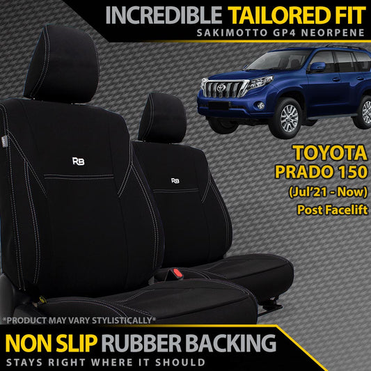 Razorback 4x4 GP4 Standard Neoprene 2x Front Seat Covers Suitable for a Toyota Prado 150 (POST FACELIFT JULY 21+)