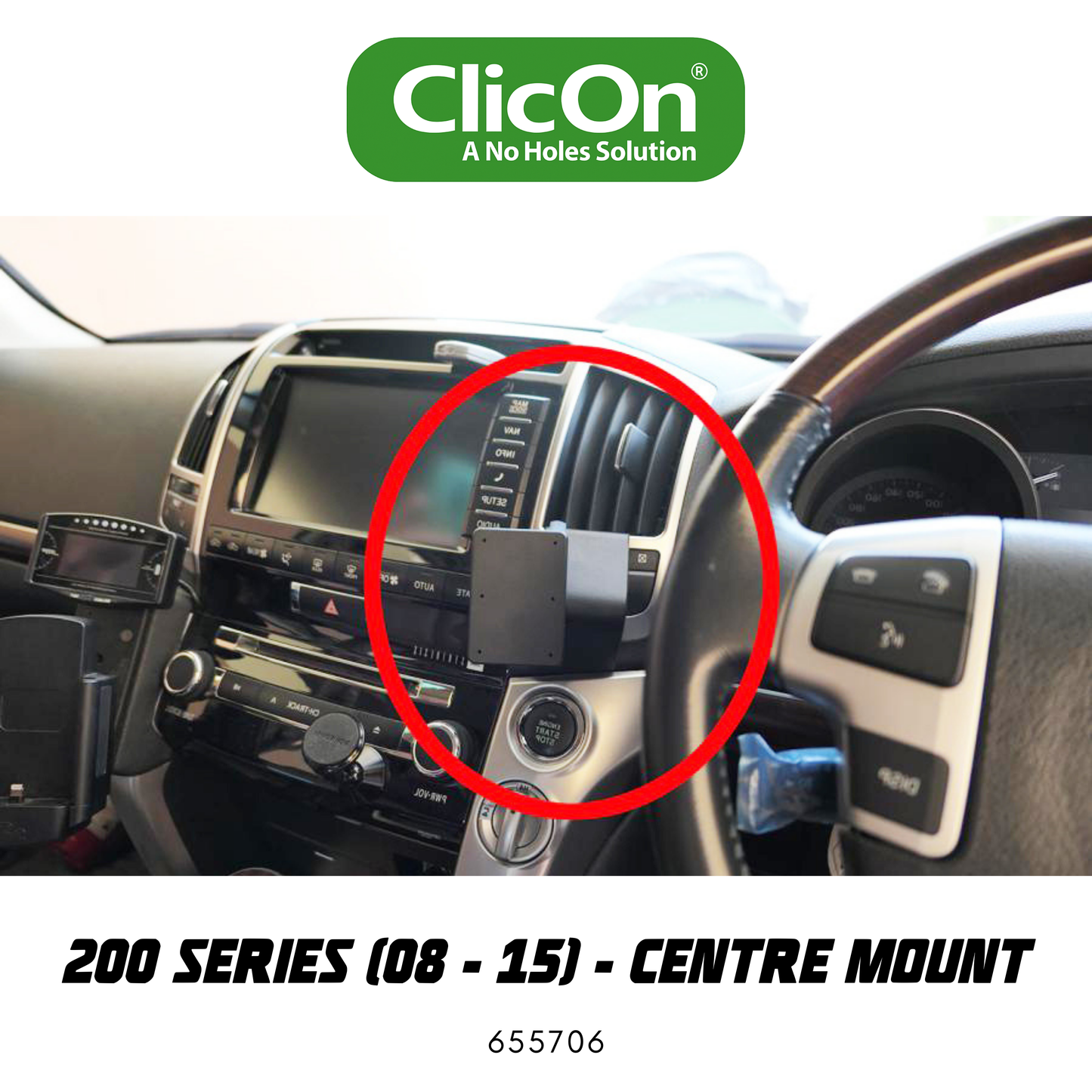 ClicOn Dash Mount - Suit 200 Series Landcruiser 08-15 - Centre Mount (655706)