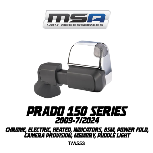chrome-Towing Mirrors-suits 150 series Prado-Electric-Heated-Indicators-Blind Spot Monitoring-Power Fold-Camera Provision-Puddle Light-Memory