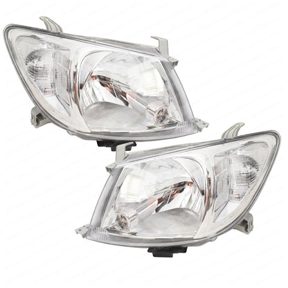 Headlights (Pair) Chrome - Suitable For Toyota Hilux TGN KUN GGN 2WD & 4WD (2005-2012)