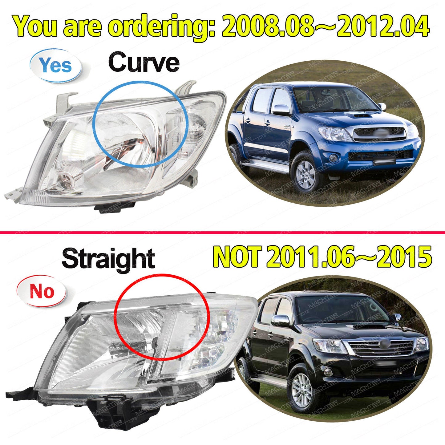 Headlights (Pair) Chrome - Suitable For Toyota Hilux TGN KUN GGN 2WD & 4WD (2005-2012)