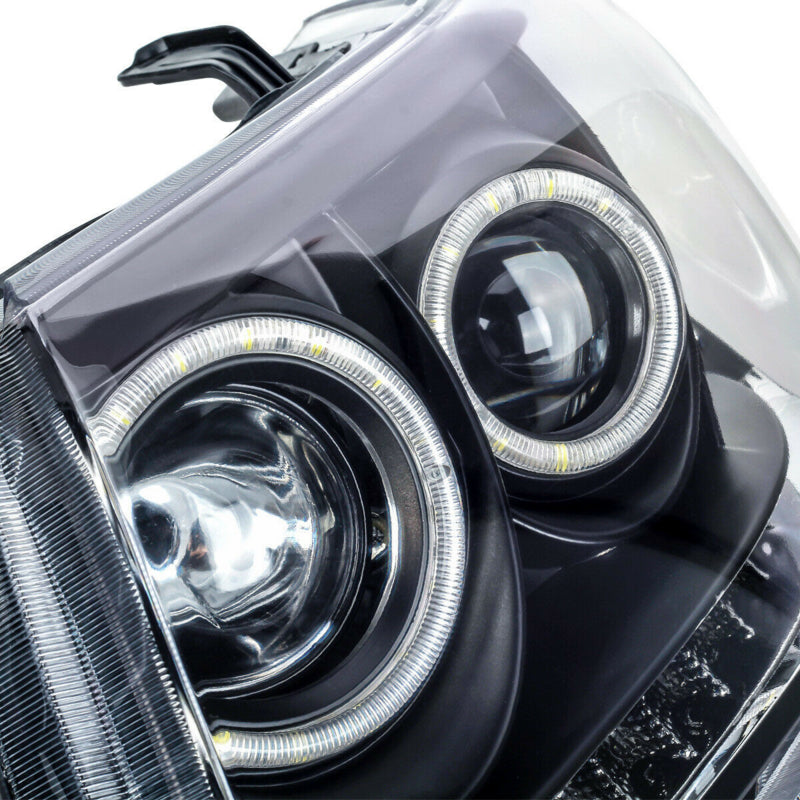 Smoke LED Headlights DRL HALO Projector Angel Eyes (Pair) - Suitable For Toyota Hilux N70 2011-2015