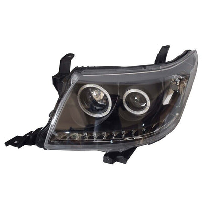 Smoke LED Headlights DRL HALO Projector Angel Eyes (Pair) - Suitable For Toyota Hilux N70 2011-2015