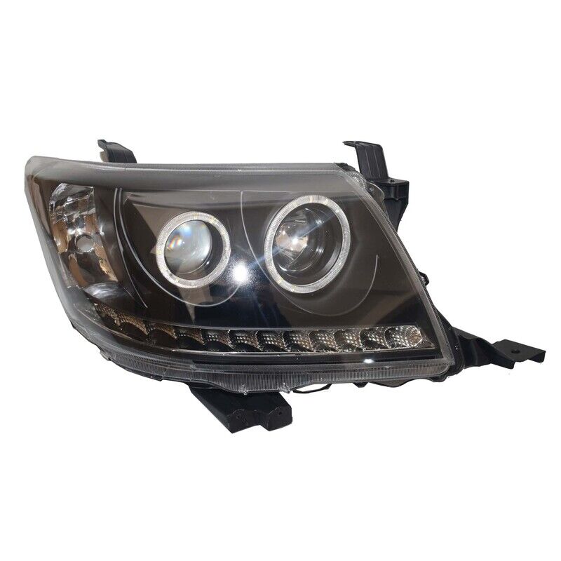 Smoke LED Headlights DRL HALO Projector Angel Eyes (Pair) - Suitable For Toyota Hilux N70 2011-2015