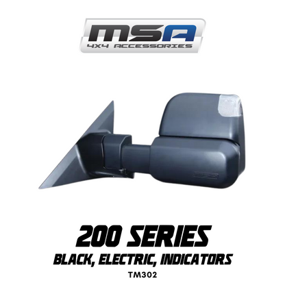 MSA 4x4 Towing Mirrors - suitable for Landcruiser 200 Series 2007-2021 (Black, Electric, Indicators) - TM302