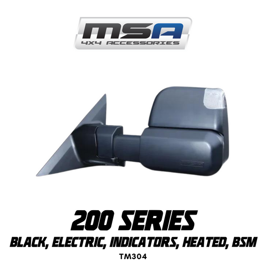 MSA 4x4 Towing Mirrors - suitable for Landcruiser 200 Series 2007-2021 (Black, Electric, Indicators, Heated, BSM) - TM304