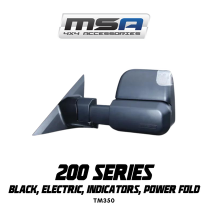 MSA 4x4 Power Fold™ Towing Mirrors - suitable for Landcruiser 200 Series 2007-2021 (Black, Electric, Indicators, Power Fold) - TM350