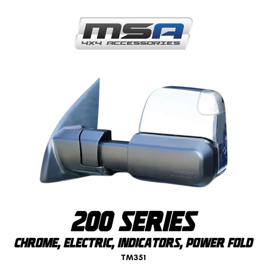 MSA 4x4 Power Fold™ Towing Mirrors - suitable for Landcruiser 200 Series 2007-2021 (Chrome, Electric, Indicators, Power Fold) - TM351