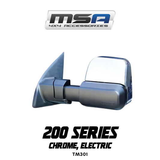 MSA 4x4 Towing Mirrors - suitable for Landcruiser 200 Series 2007-2021 (Chrome, Electric) - TM301