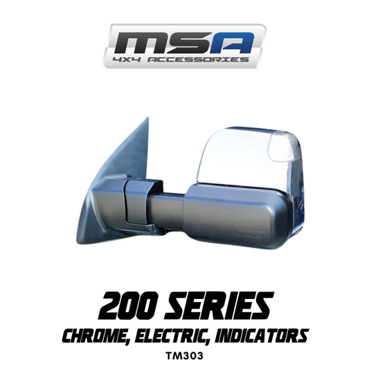 MSA 4x4 Towing Mirrors - suitable for Landcruiser 200 Series 2007-2021 (Chrome, Electric, Indicators) - TM303