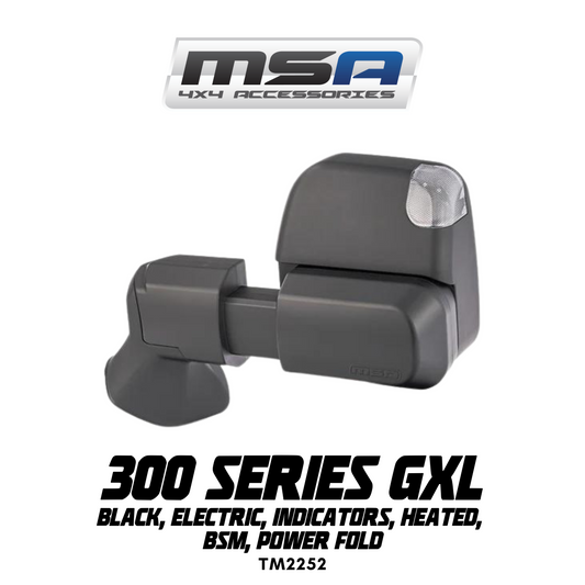 MSA 4x4 Power Fold™ Towing Mirrors - suitable for Landcruiser 300 Series GXL 2021-Current (Black, Electric, Indicators, Heated, BSM, Power Fold) - TM2252