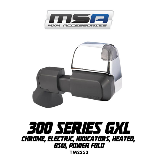 MSA 4x4 Power Fold™ Towing Mirrors - suitable for Landcruiser 300 Series GXL 2021-Current (Chrome, Electric, Indicators, Heated, BSM, Power Fold) - TM2253