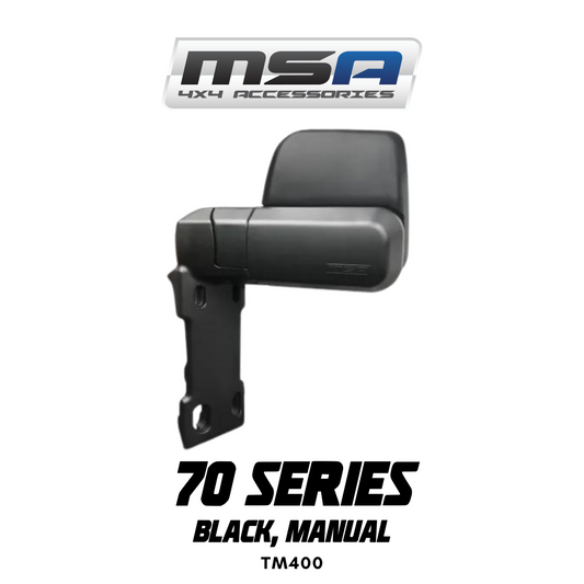 MSA 4x4 Towing Mirrors - suitable for Landcruiser 70-79 Series 1984-Current (Black, Manual) - TM400