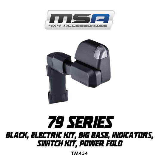 MSA 4x4 POWER FOLD™ Towing Mirrors - suitable for Landcruiser 79 Series 2023-Current (Black, Electric Kit, Big Base, Indicators, Switch Kit, Power Fold) - TM454