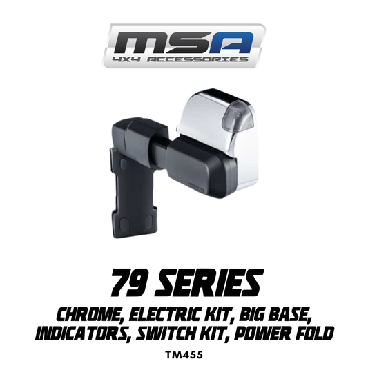 MSA 4x4 POWER FOLD™ Towing Mirrors - suitable for Landcruiser 79 Series (Chrome, Electric Kit, Big Base, Indicators, Switch Kit) - TM455