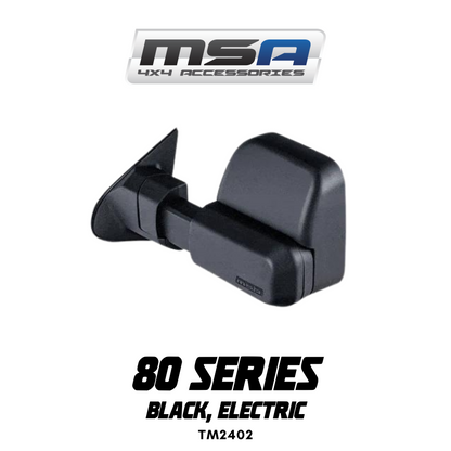 MSA 4x4 Towing Mirrors - suitable for Landcruiser 80 Series 1989-1998 (Black, Electric) - TM2402