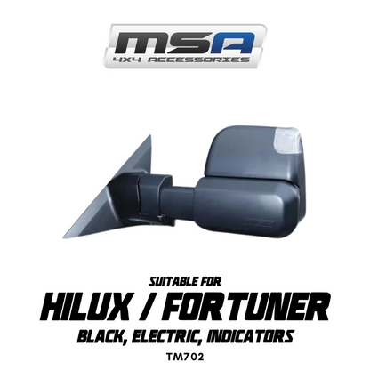 MSA 4x4 Towing Mirrors - suitable for Hilux/Fortuner 2015-Current (Black, Electric, Indicators) - TM702