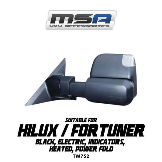 MSA 4x4 Power Fold™ Towing Mirrors - suitable for Hilux/Fortuner 2020-Current (Black, Electric, Indicators, Heated, Power Fold) - TM752