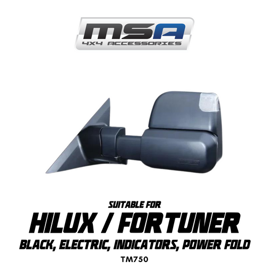 MSA 4x4 Power Fold™ Towing Mirrors - suitable for Hilux/Fortuner 2020-Current (Black, Electric, Indicators, Power Fold) - TM750