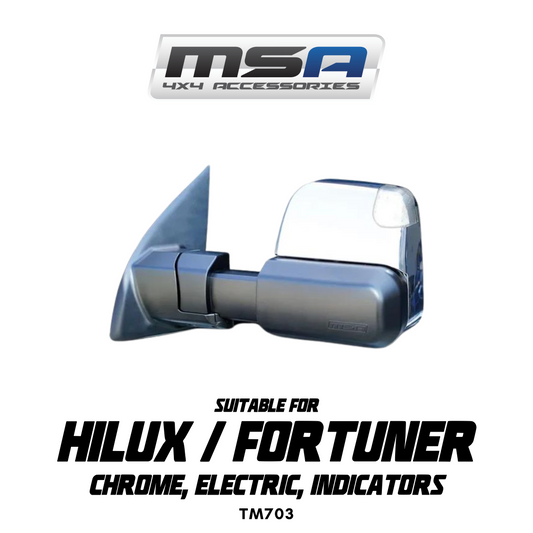 MSA 4x4 Towing Mirrors - suitable for Hilux/Fortuner 2015-Current (Chrome, Electric, Indicators) - TM703